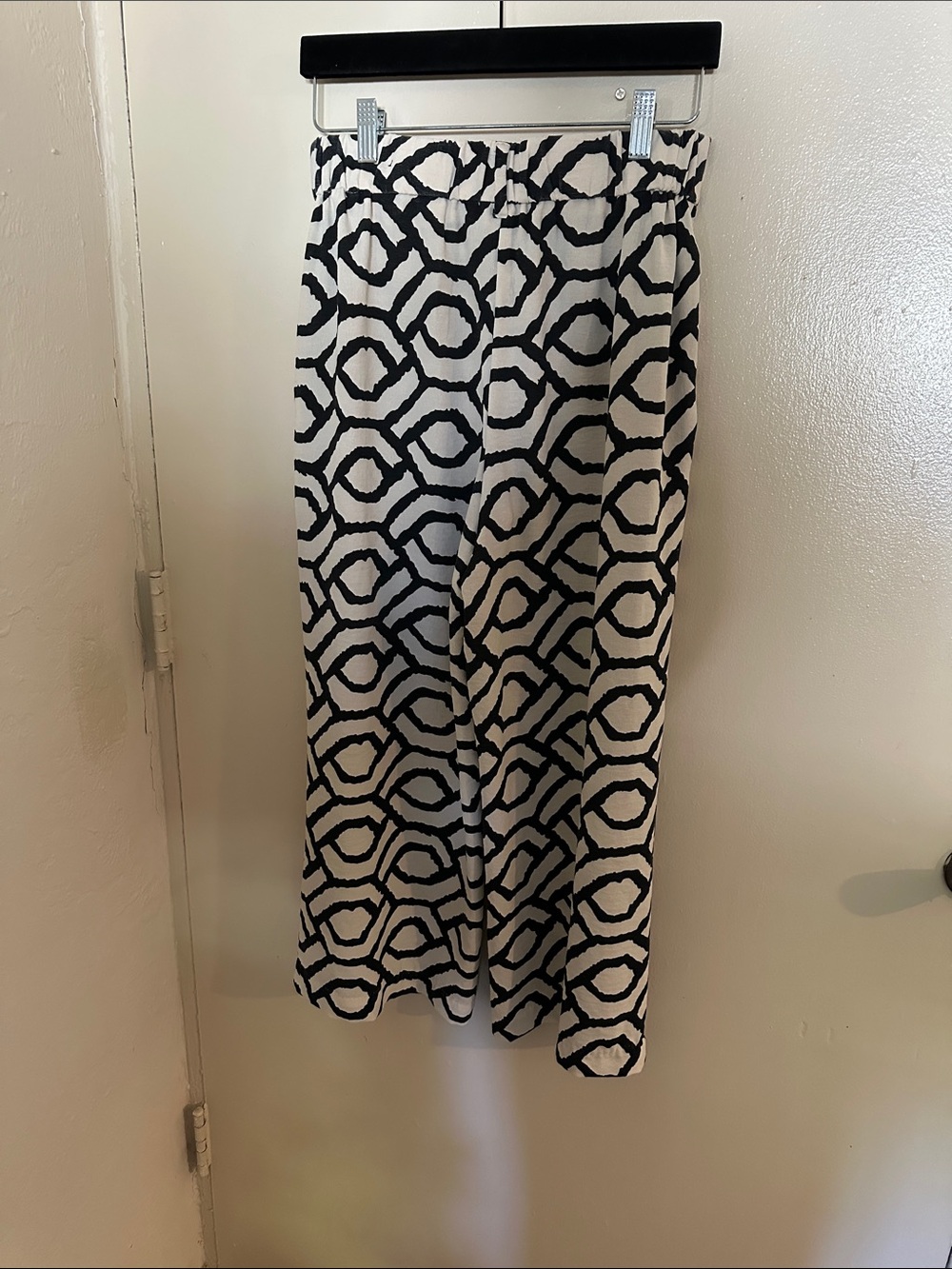 Jules & Leonard Geometric Wide Leg Elastic Waist White Black Pants S/P